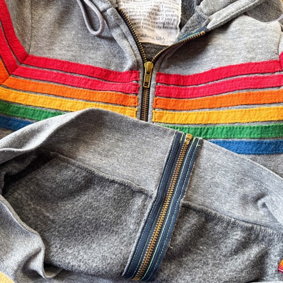 Aviator Nation Hoodie RARE 6-Stripe Full Zip Heather Gray Size XS USA Made - Picture 12 of 14
